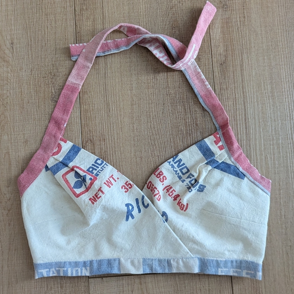 handmade FEEDSACK BRA TOP vintage reversible ooak S